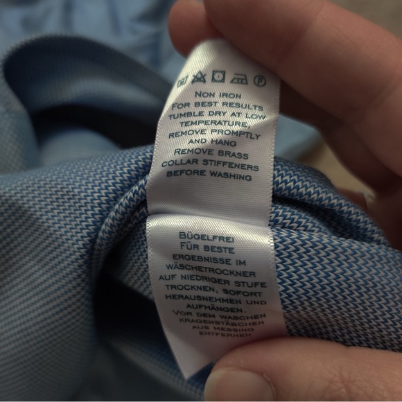 Charles Tyrwhitt Dress Shirt 15.5 37 Extra Slim Fit Non Iron Blue Herringbone - Picture 5 of 8